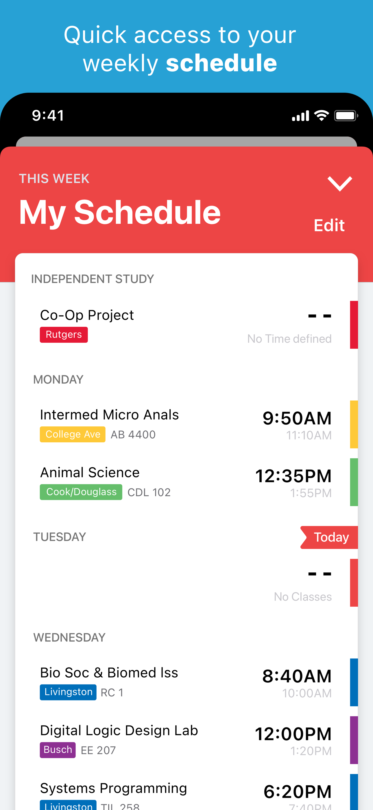 RUMobile schedule screen